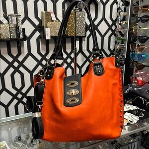 Orange and Black Women's Handbag